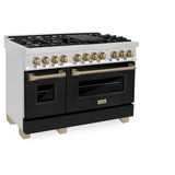 AutographEdition 48" 6.0 cu. ft. Dual Fuel Range with Gas Stove and Electric Oven in Stainless Steel with Black Matte Door and Champagne Bronze Accents - (RAZBLM48CB) -