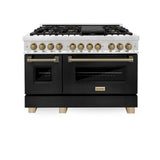 AutographEdition 48" 6.0 cu. ft. Dual Fuel Range with Gas Stove and Electric Oven in Stainless Steel with Black Matte Door and Champagne Bronze Accents - (RAZBLM48CB) -