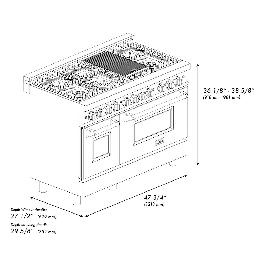AutographEdition 48" 6.0 cu. ft. Dual Fuel Range with Gas Stove and Electric Oven in Stainless Steel with Black Matte Door and Champagne Bronze Accents - (RAZBLM48CB) -