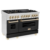 AutographEdition 48" 6.0 cu. ft. Dual Fuel Range with Gas Stove and Electric Oven in Stainless Steel with Black Matte Door and Polished Gold Accents - (RAZBLM48G) -