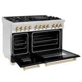 AutographEdition 48" 6.0 cu. ft. Dual Fuel Range with Gas Stove and Electric Oven in Stainless Steel with Black Matte Door and Polished Gold Accents - (RAZBLM48G) -