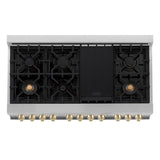 AutographEdition 48" 6.0 cu. ft. Dual Fuel Range with Gas Stove and Electric Oven in Stainless Steel with Black Matte Door and Polished Gold Accents - (RAZBLM48G) -