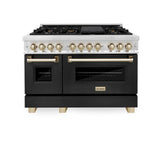 AutographEdition 48" 6.0 cu. ft. Dual Fuel Range with Gas Stove and Electric Oven in Stainless Steel with Black Matte Door and Polished Gold Accents - (RAZBLM48G) -