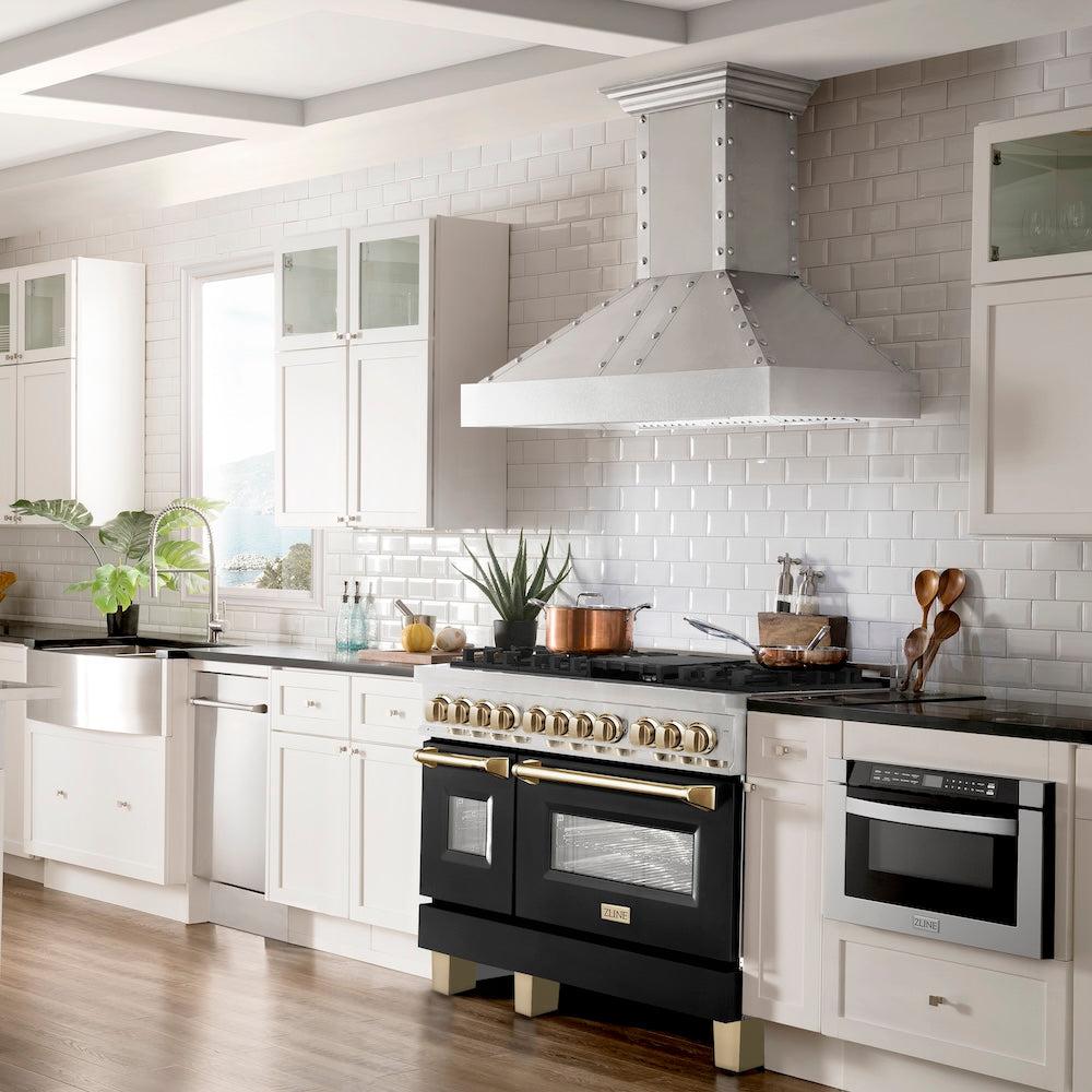 AutographEdition 48" 6.0 cu. ft. Dual Fuel Range with Gas Stove and Electric Oven in Stainless Steel with Black Matte Door and Polished Gold Accents - (RAZBLM48G) -