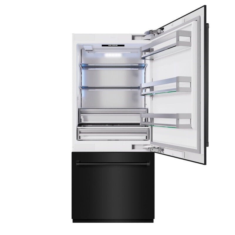 ZLINE 36 in. 19.8 cu. ft. Built-In Bottom Freezer Refrigerator with Water Dispenser and Ice Maker in Black Stainless Steel (RBIT-BS-36) - (RBITBS36) -