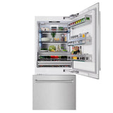 ZLINE 36 in. 19.8 cu. ft. Built-In Bottom Freezer Refrigerator with Water Dispenser and Ice Maker in DuraSnow® Stainless Steel (RBIT-SN-36) - (RBITSN36) -