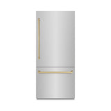 ZLINE Autograph Edition 36 in. 19.8 cu. ft. Built-In Bottom Freezer Refrigerator with Water Dispenser and Ice Maker in Stainless Steel with Champagne Bronze Accents (RBITZ-304-36CB) - (RBITZ30436CB) -