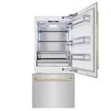 ZLINE Autograph Edition 36 in. 19.8 cu. ft. Built-In Bottom Freezer Refrigerator with Water Dispenser and Ice Maker in Stainless Steel with Champagne Bronze Accents (RBITZ-304-36CB) - (RBITZ30436CB) -