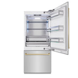 ZLINE Autograph Edition 36 in. 19.8 cu. ft. Built-In Bottom Freezer Refrigerator with Water Dispenser and Ice Maker in Stainless Steel with Champagne Bronze Accents (RBITZ-304-36CB) - (RBITZ30436CB) -