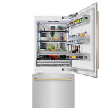 ZLINE Autograph Edition 36 in. 19.8 cu. ft. Built-In Bottom Freezer Refrigerator with Water Dispenser and Ice Maker in Stainless Steel with Champagne Bronze Accents (RBITZ-304-36CB) - (RBITZ30436CB) -