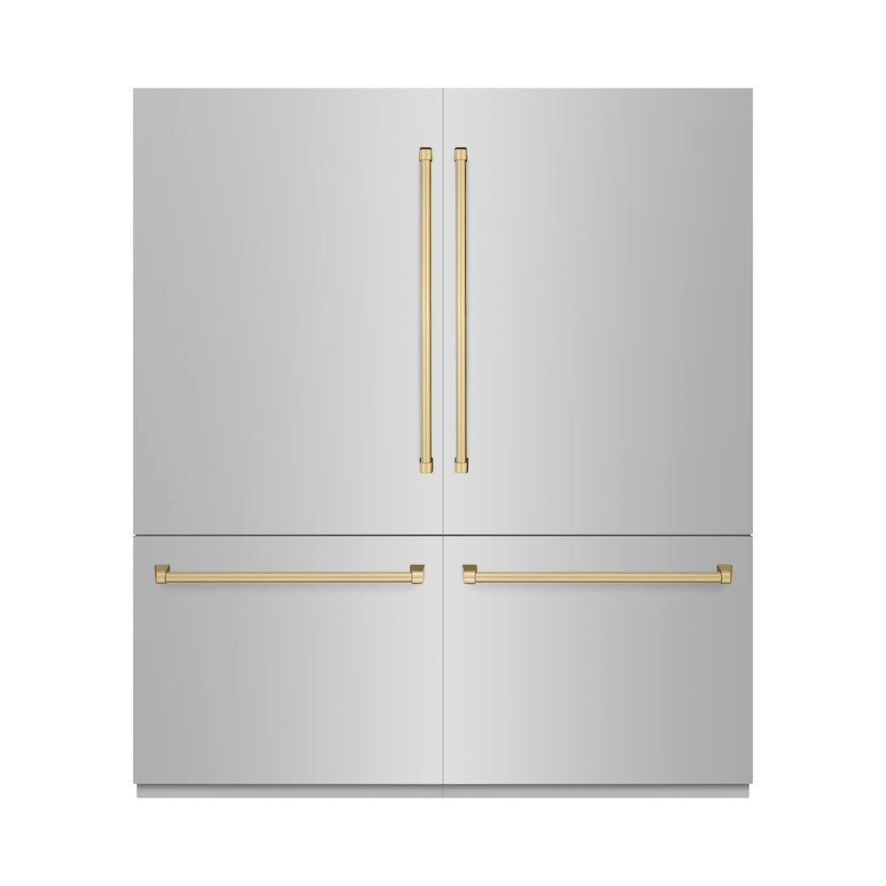 ZLINE Autograph Edition 72 in. 39.6 cu. ft. French Door Built-In Bottom Freezer Refrigerator with Water Dispensers and Ice Makers in Stainless Steel with Champagne Bronze Accents (RBITZ-304-72CB) - (RBITZ30472CB) -