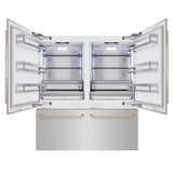 ZLINE Autograph Edition 72 in. 39.6 cu. ft. French Door Built-In Bottom Freezer Refrigerator with Water Dispensers and Ice Makers in Stainless Steel with Champagne Bronze Accents (RBITZ-304-72CB) - (RBITZ30472CB) -