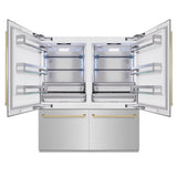 ZLINE Autograph Edition 72 in. 39.6 cu. ft. French Door Built-In Bottom Freezer Refrigerator with Water Dispensers and Ice Makers in Stainless Steel with Champagne Bronze Accents (RBITZ-304-72CB) - (RBITZ30472CB) -