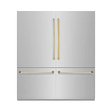 ZLINE Autograph Edition 72 in. 39.6 cu. ft. French Door Built-In Bottom Freezer Refrigerator with Water Dispensers and Ice Makers in Stainless Steel with Polished Gold Accents (RBITZ-304-72G) - (RBITZ30472G) -