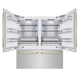 ZLINE Autograph Edition 72 in. 39.6 cu. ft. French Door Built-In Bottom Freezer Refrigerator with Water Dispensers and Ice Makers in Stainless Steel with Polished Gold Accents (RBITZ-304-72G) - (RBITZ30472G) -