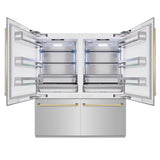 ZLINE Autograph Edition 72 in. 39.6 cu. ft. French Door Built-In Bottom Freezer Refrigerator with Water Dispensers and Ice Makers in Stainless Steel with Polished Gold Accents (RBITZ-304-72G) - (RBITZ30472G) -