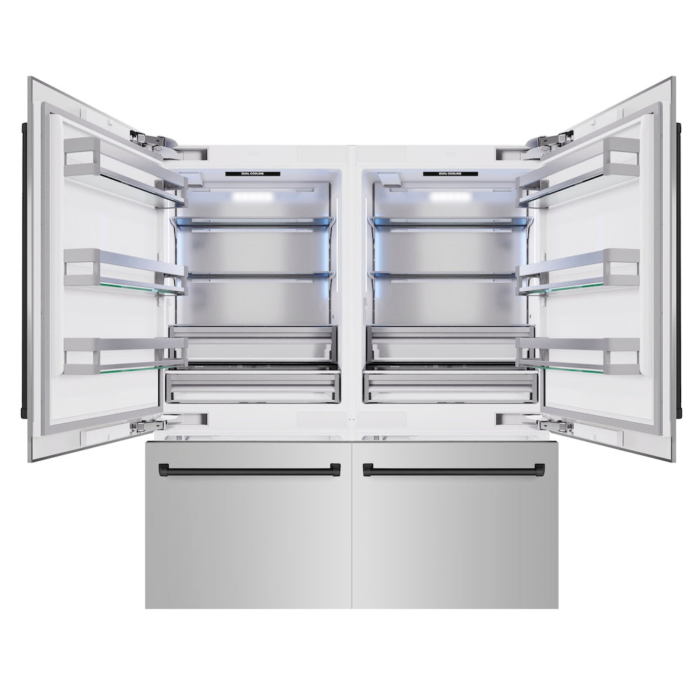 ZLINE Autograph Edition 72 in. 39.6 cu. ft. French Door Built-In Bottom Freezer Refrigerator with Water Dispensers and Ice Makers in Stainless Steel with Matte Black Accents (RBITZ-304-72MB) - (RBITZ30472MB) -