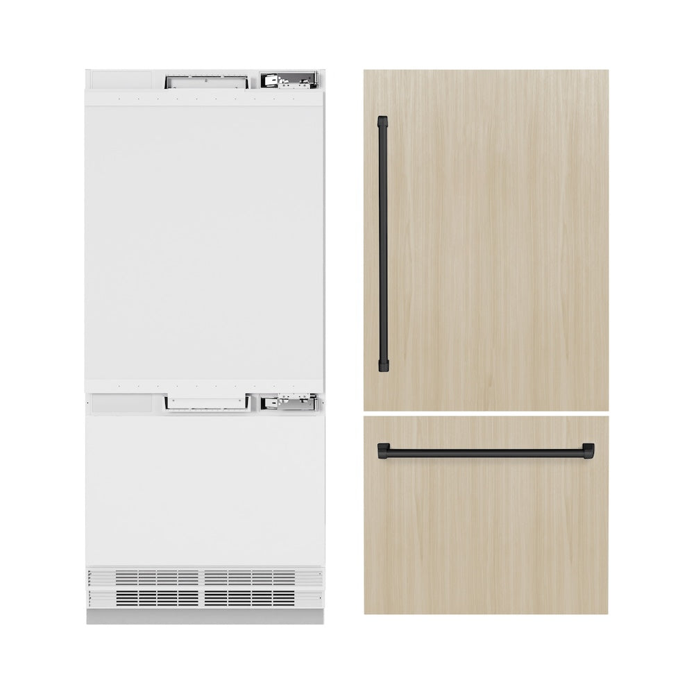 ZLINE Autograph Edition 36 in. 19.8 cu. ft. Panel Ready Built-In Bottom Freezer Refrigerator with Water Dispenser and Ice Maker with Matte Black Accents (RBITZ-36-MB) - (RBITZ36MB) -