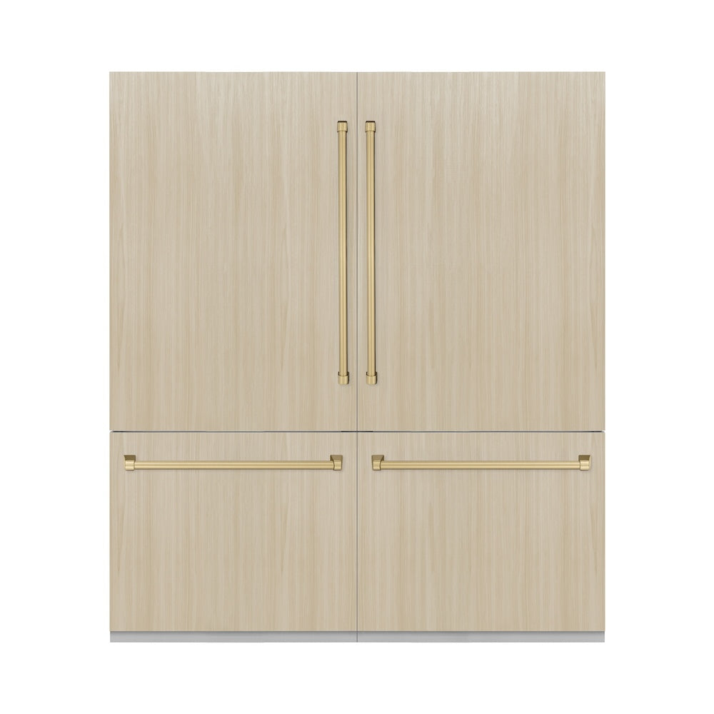 ZLINE Autograph Edition 72 in. 39.6 cu. ft. Panel Ready French Door Built-In Bottom Freezer Refrigerator with Water Dispensers and Ice Makers and Champagne Bronze Accents (RBITZ-72-CB) - (RBITZ72CB) -