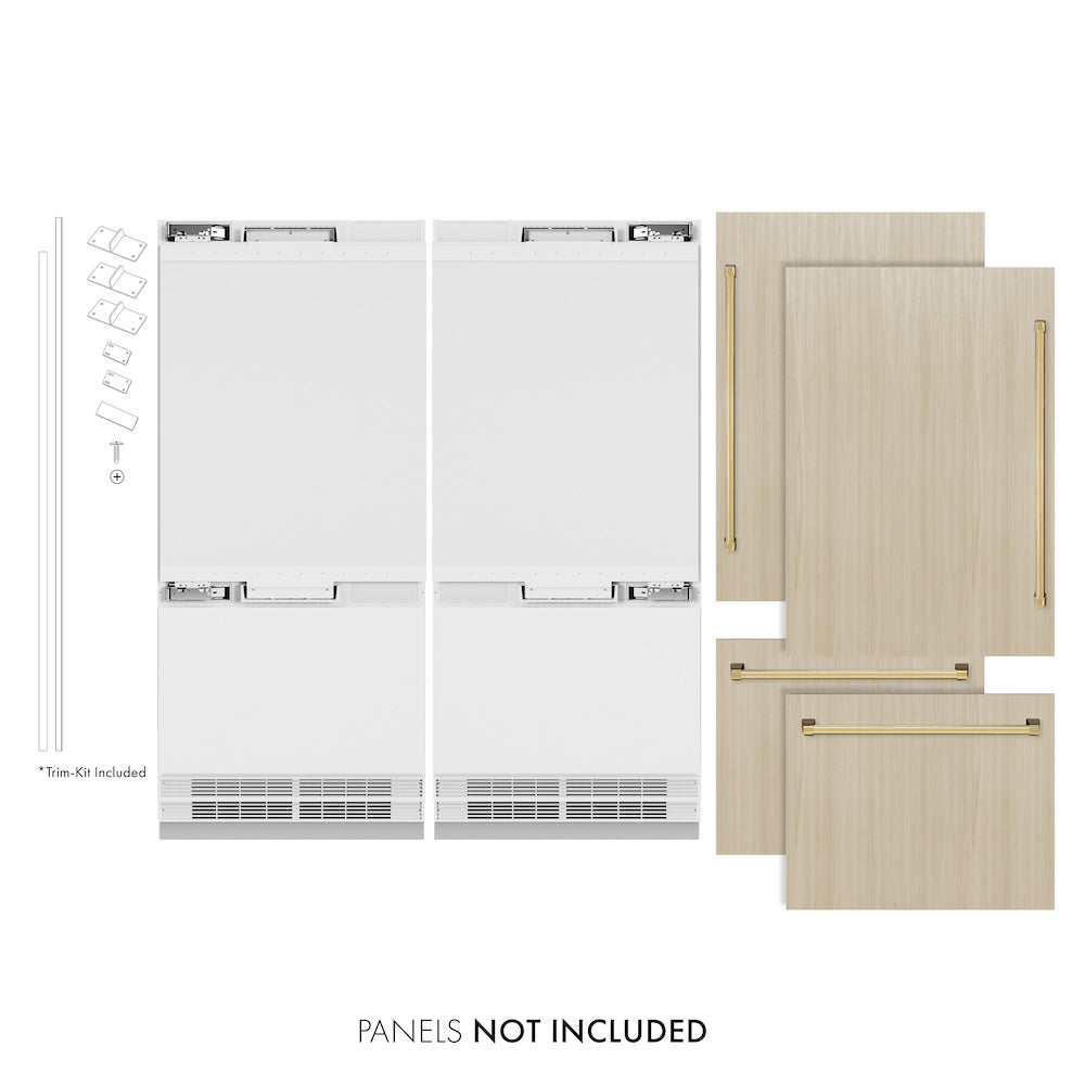 ZLINE Autograph Edition 72 in. 39.6 cu. ft. Panel Ready French Door Built-In Bottom Freezer Refrigerator with Water Dispensers and Ice Makers and Polished Gold Accents (RBITZ-72-G) - (RBITZ72G) -