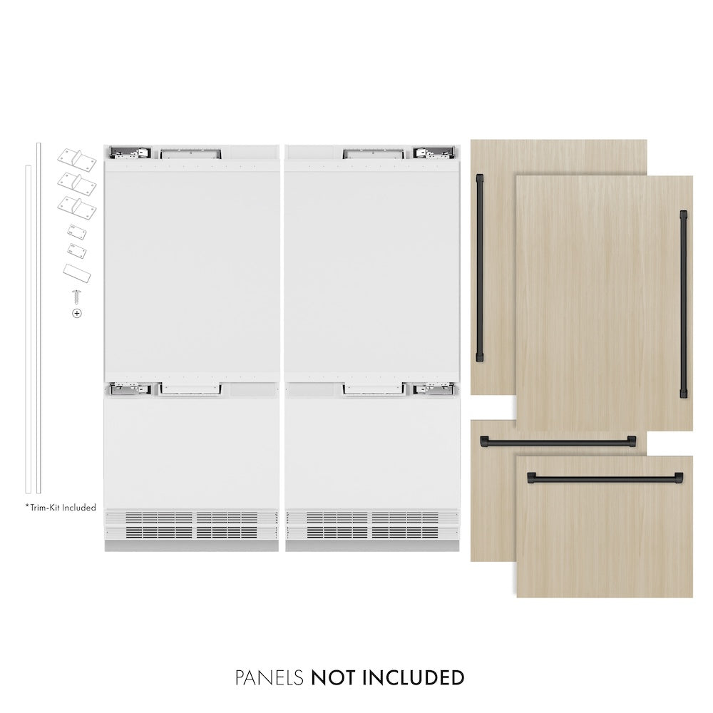 ZLINE Autograph Edition 72 in. 39.6 cu. ft. Panel Ready French Door Built-In Bottom Freezer Refrigerator with Water Dispensers and Ice Makers and Matte Black Accents (RBITZ-72-MB) - (RBITZ72MB) -