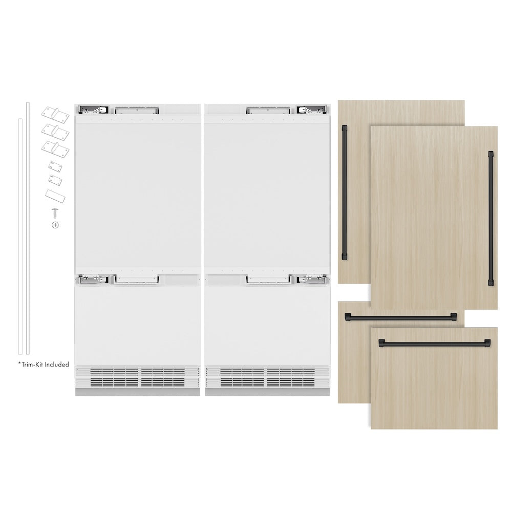 ZLINE Autograph Edition 72 in. 39.6 cu. ft. Panel Ready French Door Built-In Bottom Freezer Refrigerator with Water Dispensers and Ice Makers and Matte Black Accents (RBITZ-72-MB) - (RBITZ72MB) -