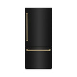 ZLINE Autograph Edition 36 in. 19.8 cu. ft. Built-In Bottom Freezer Refrigerator with Water Dispenser and Ice Maker in Black Stainless Steel and Champagne Bronze Accents (RBITZ-BS-36-CB) - (RBITZBS36CB) -