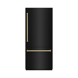 ZLINE Autograph Edition 36 in. 19.8 cu. ft. Built-In Bottom Freezer Refrigerator with Water Dispenser and Ice Maker in Black Stainless Steel and Polished Gold Accents (RBITZ-BS-36-G) - (RBITZBS36G) -