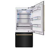 ZLINE Autograph Edition 36 in. 19.8 cu. ft. Built-In Bottom Freezer Refrigerator with Water Dispenser and Ice Maker in Black Stainless Steel and Polished Gold Accents (RBITZ-BS-36-G) - (RBITZBS36G) -