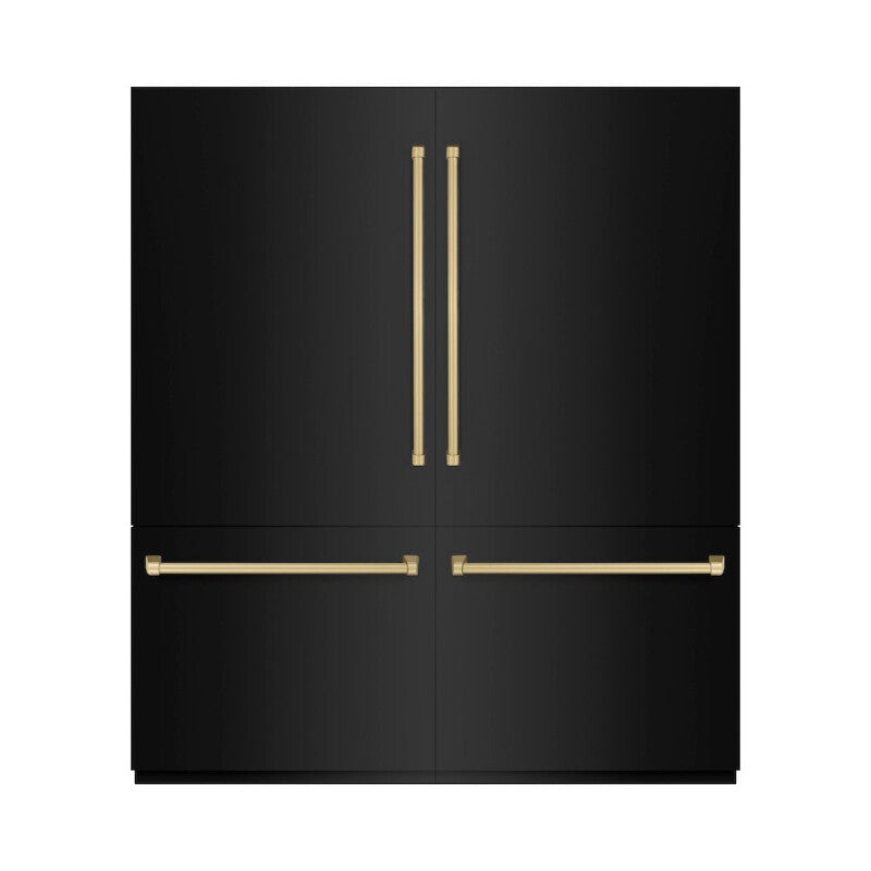 ZLINE Autograph Edition 72 in. 39.6 cu. ft. French Door Built-In Bottom Freezer Refrigerator with Water Dispensers and Ice Makers in Black Stainless Steel and Champagne Bronze Accents (RBITZ-BS-72-CB) - (RBITZBS72CB) -