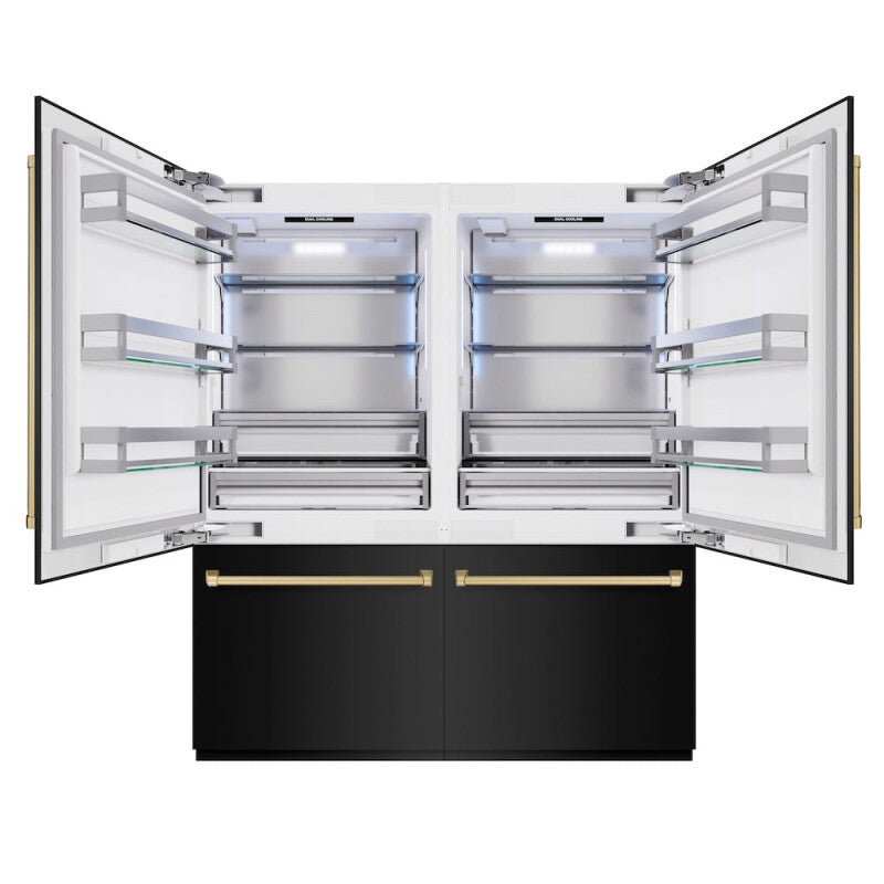 ZLINE Autograph Edition 72 in. 39.6 cu. ft. French Door Built-In Bottom Freezer Refrigerator with Water Dispensers and Ice Makers in Black Stainless Steel and Champagne Bronze Accents (RBITZ-BS-72-CB) - (RBITZBS72CB) -