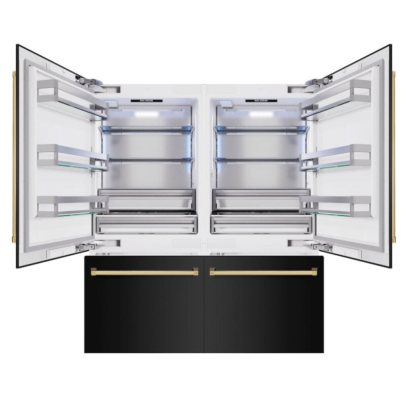 ZLINE Autograph Edition 72 in. 39.6 cu. ft. French Door Built-In Bottom Freezer Refrigerator with Water Dispensers and Ice Makers in Black Stainless Steel and Polished Gold Accents (RBITZ-BS-72-G) - (RBITZBS72G) -