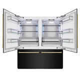 ZLINE Autograph Edition 72 in. 39.6 cu. ft. French Door Built-In Bottom Freezer Refrigerator with Water Dispensers and Ice Makers in Black Stainless Steel and Polished Gold Accents (RBITZ-BS-72-G) - (RBITZBS72G) -