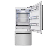 ZLINE Autograph Edition 36 in. 19.8 cu. ft. Built-In Bottom Freezer Refrigerator with Water Dispenser and Ice Maker in DuraSnow® Stainless Steel and Matte Black Accents (RBITZ-SN-36-MB) - (RBITZSN36MB) -