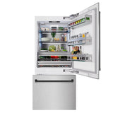 ZLINE Autograph Edition 36 in. 19.8 cu. ft. Built-In Bottom Freezer Refrigerator with Water Dispenser and Ice Maker in DuraSnow® Stainless Steel and Matte Black Accents (RBITZ-SN-36-MB) - (RBITZSN36MB) -