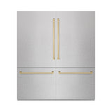 ZLINE Autograph Edition 72 in. 39.6 cu. ft. French Door Built-In Bottom Freezer Refrigerator with Water Dispensers and Ice Makers in DuraSnow® Stainless Steel and Champagne Bronze Accents (RBITZ-SN-72-CB) - (RBITZSN72CB) -
