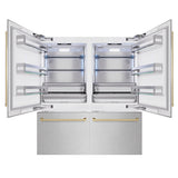 ZLINE Autograph Edition 72 in. 39.6 cu. ft. French Door Built-In Bottom Freezer Refrigerator with Water Dispensers and Ice Makers in DuraSnow® Stainless Steel and Champagne Bronze Accents (RBITZ-SN-72-CB) - (RBITZSN72CB) -