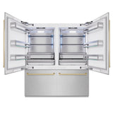 ZLINE Autograph Edition 72 in. 39.6 cu. ft. French Door Built-In Bottom Freezer Refrigerator with Water Dispensers and Ice Makers in DuraSnow® Stainless Steel and Champagne Bronze Accents (RBITZ-SN-72-CB) - (RBITZSN72CB) -