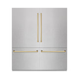 ZLINE Autograph Edition 72 in. 39.6 cu. ft. French Door Built-In Bottom Freezer Refrigerator with Water Dispensers and Ice Makers in DuraSnow® Stainless Steel and Polished Gold Accents (RBITZ-SN-72-G) - (RBITZSN72G) -