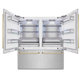 ZLINE Autograph Edition 72 in. 39.6 cu. ft. French Door Built-In Bottom Freezer Refrigerator with Water Dispensers and Ice Makers in DuraSnow® Stainless Steel and Polished Gold Accents (RBITZ-SN-72-G) - (RBITZSN72G) -