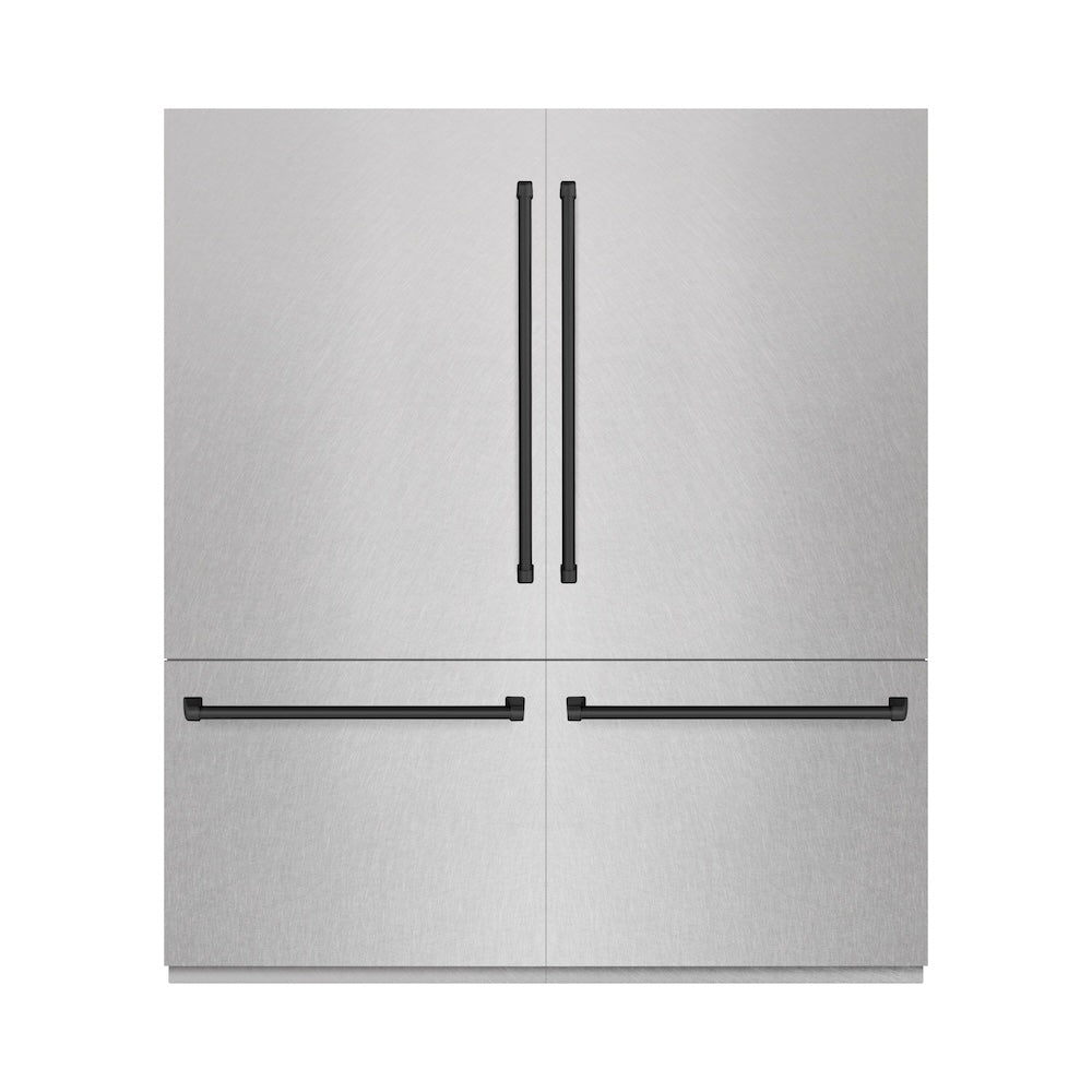 ZLINE Autograph Edition 72 in. 39.6 cu. ft. French Door Built-In Bottom Freezer Refrigerator with Water Dispensers and Ice Makers in DuraSnow® Stainless Steel and Matte Black Accents (RBITZ-SN-72-MB) - (RBITZSN72MB) -