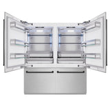 ZLINE Autograph Edition 72 in. 39.6 cu. ft. French Door Built-In Bottom Freezer Refrigerator with Water Dispensers and Ice Makers in DuraSnow® Stainless Steel and Matte Black Accents (RBITZ-SN-72-MB) - (RBITZSN72MB) -
