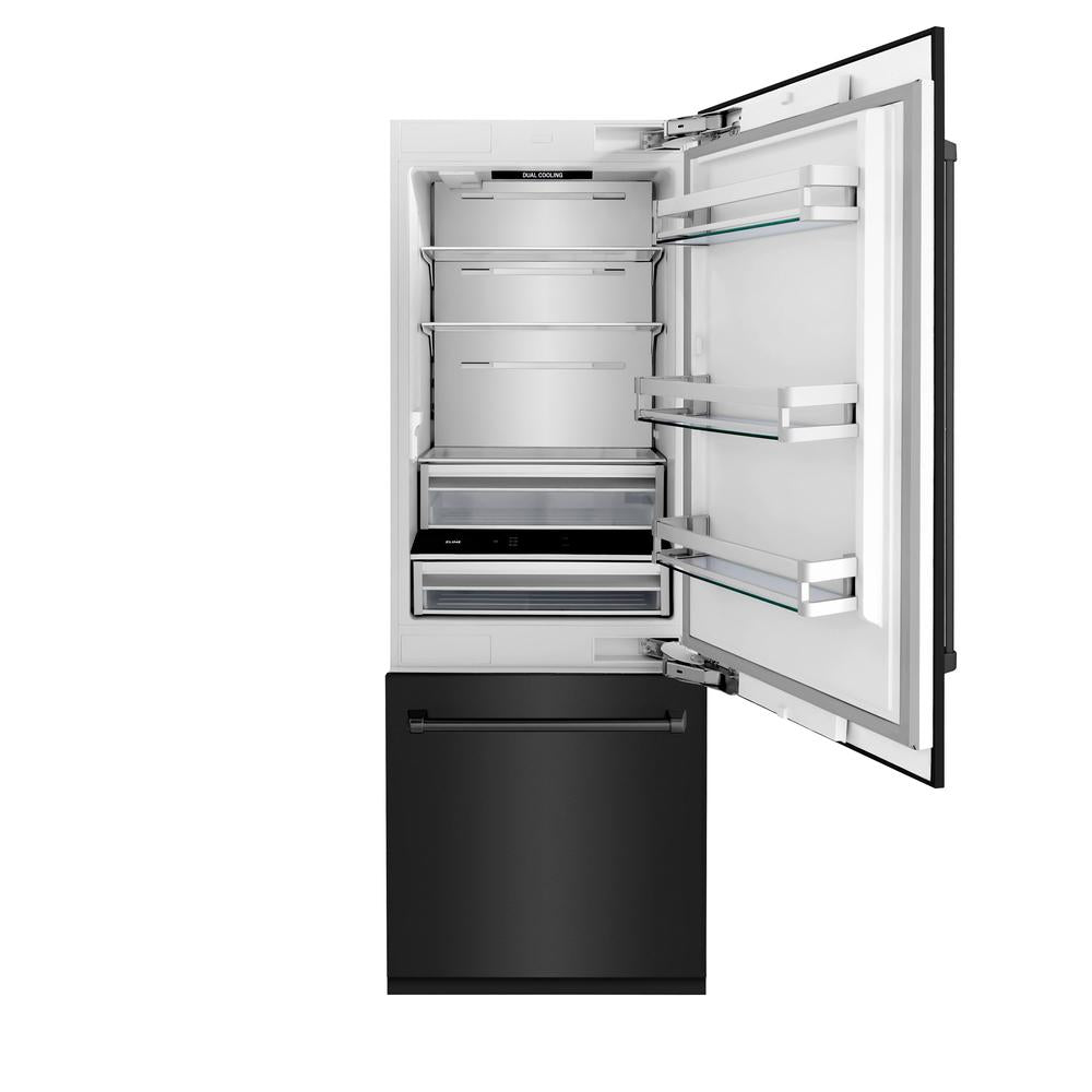 30"16.1 cu. ft. Built-In 2-Door Bottom Freezer Refrigerator with Internal Water and Ice Dispenser in Black Stainless Steel - (RBIVBS30) -