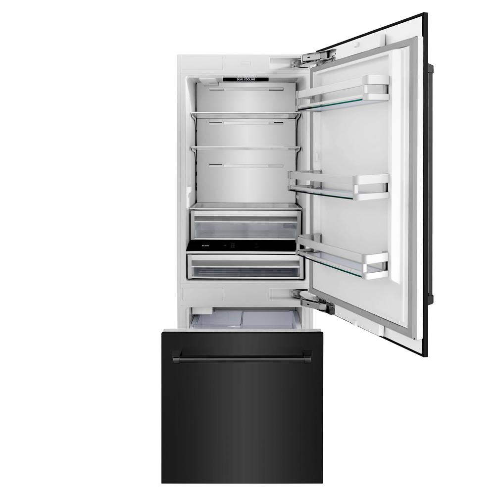 30"16.1 cu. ft. Built-In 2-Door Bottom Freezer Refrigerator with Internal Water and Ice Dispenser in Black Stainless Steel - (RBIVBS30) -