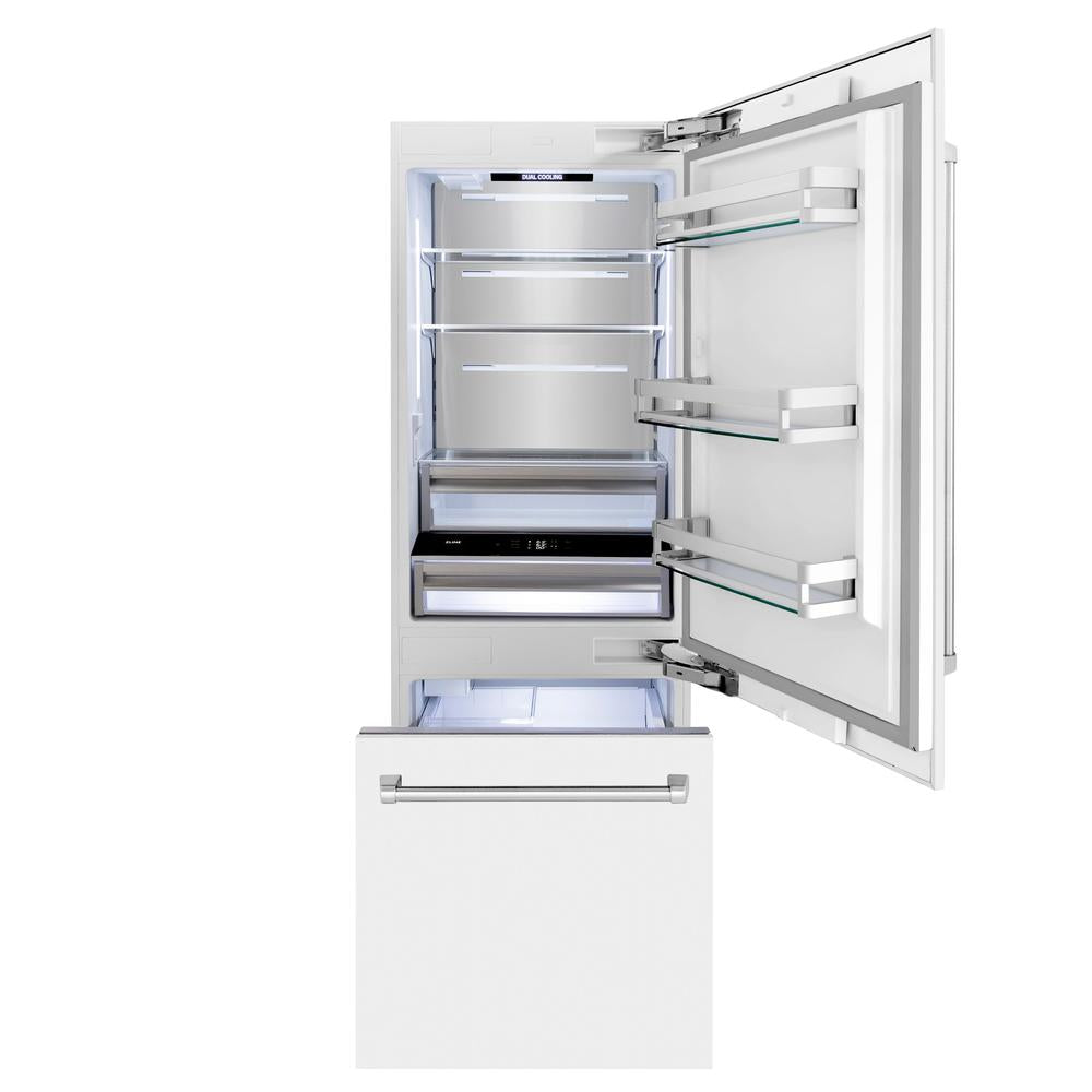 30"16.1 cu. ft. Built-In 2-Door Bottom Freezer Refrigerator with Internal Water and Ice Dispenser in White Matte - (RBIVWM30) -