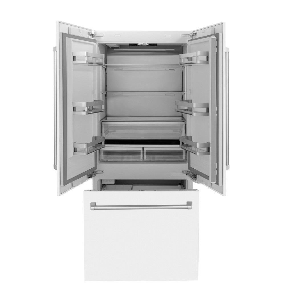 RBIVWM36- Zline 36 in. 3-Door French Door Refrigerator with Internal Ice & Water Dispenser with White Matte Panels - (RBIVWM36)