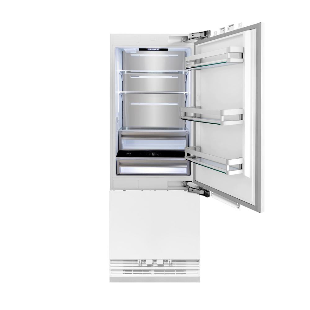 ZLINE Autograph Edition 30 in. 16.1 cu. ft. Panel Ready Built-In Bottom Freezer Refrigerator with Water Dispenser and Ice Maker with Champagne Bronze Accents (RBIVZ-30-CB) - (RBIVZ30CB) -