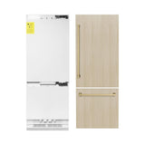 ZLINE Autograph Edition 30 in. 16.1 cu. ft. Panel Ready Built-In Bottom Freezer Refrigerator with Water Dispenser and Ice Maker with Champagne Bronze Accents (RBIVZ-30-CB) - (RBIVZ30CB) -