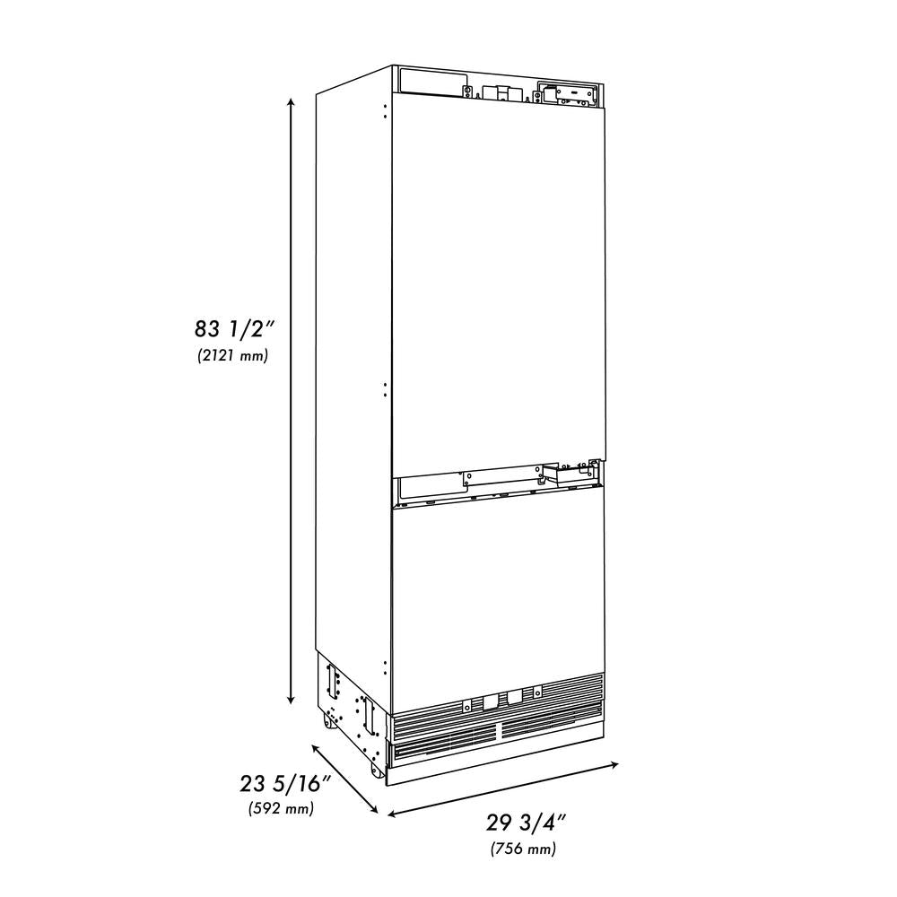 ZLINE Autograph Edition 30 in. 16.1 cu. ft. Panel Ready Built-In Bottom Freezer Refrigerator with Water Dispenser and Ice Maker with Champagne Bronze Accents (RBIVZ-30-CB) - (RBIVZ30CB) -