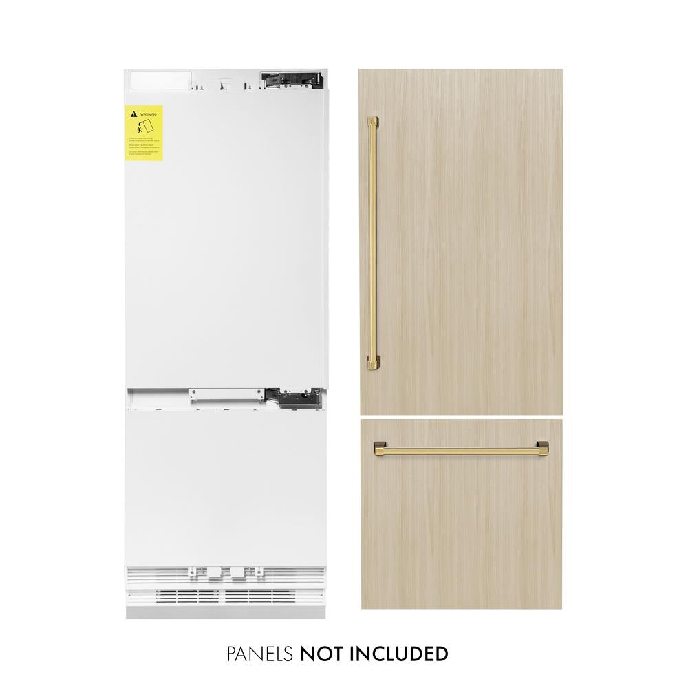 ZLINE Autograph Edition 30 in. 16.1 cu. ft. Panel Ready Built-In Bottom Freezer Refrigerator with Water Dispenser and Ice Maker with Polished Gold Accents (RBIVZ-30-G) - (RBIVZ30G) -